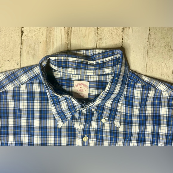 Brooks Brothers Madison Fit  Stretch Button Down Shirt Mens XL Plaid Blue - Picture 4 of 13